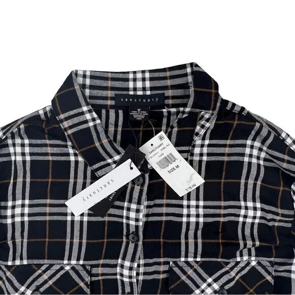 New Sanctuary Men Black Plaid Shirt Casual Classic Long Sleeve Button Down US M - Picture 3 of 13
